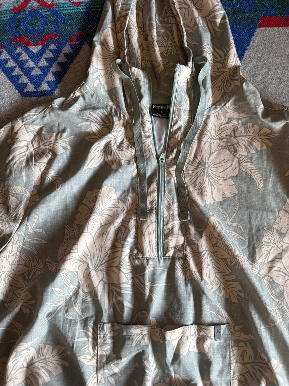Hurley Light Green Floral Half-Zip Hooded Anorak